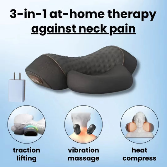 3-In-1 Neck Massager Cervical Pillow Hot Compress Vibration Massage Neck Traction Relax Pillow Spine Support Massager